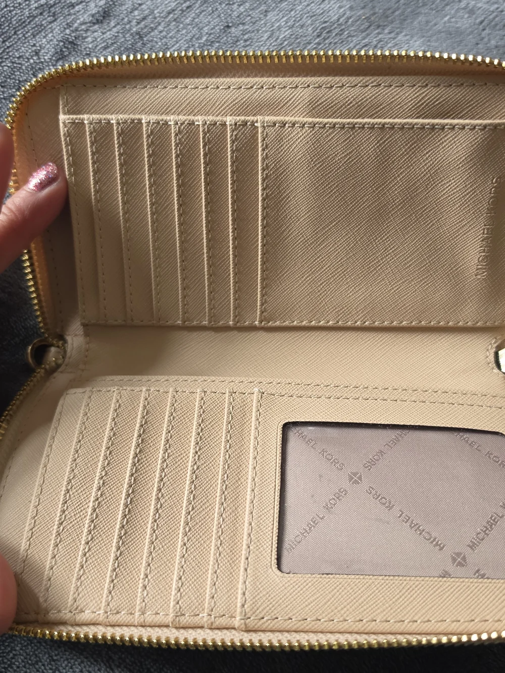 Michael Kors Beige Zip Card Holder with Gold Hardware